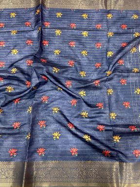Blue Freehand Design Gadwal Saree

