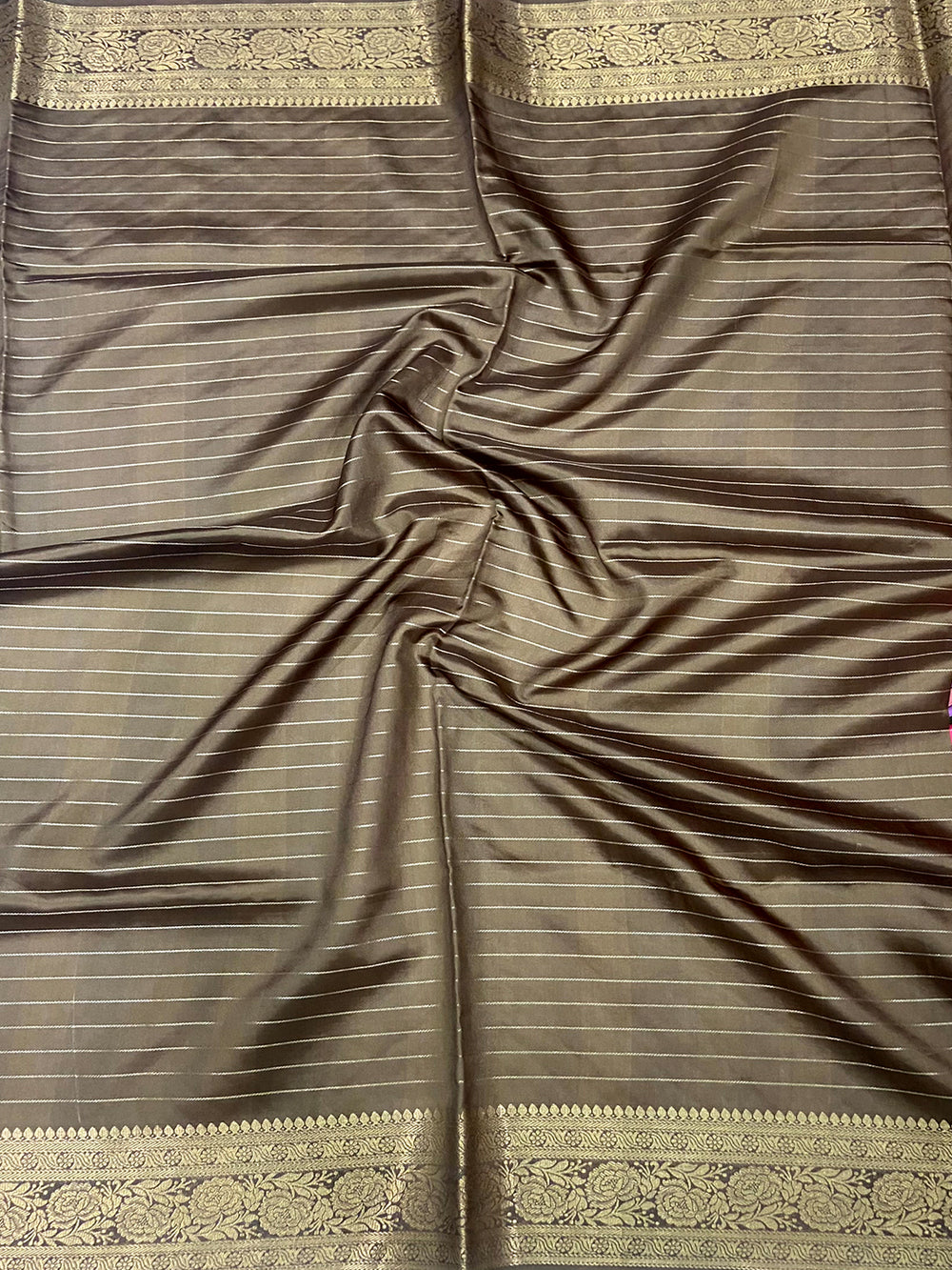 Brown Soft Gadwal Pattu Geometric Saree