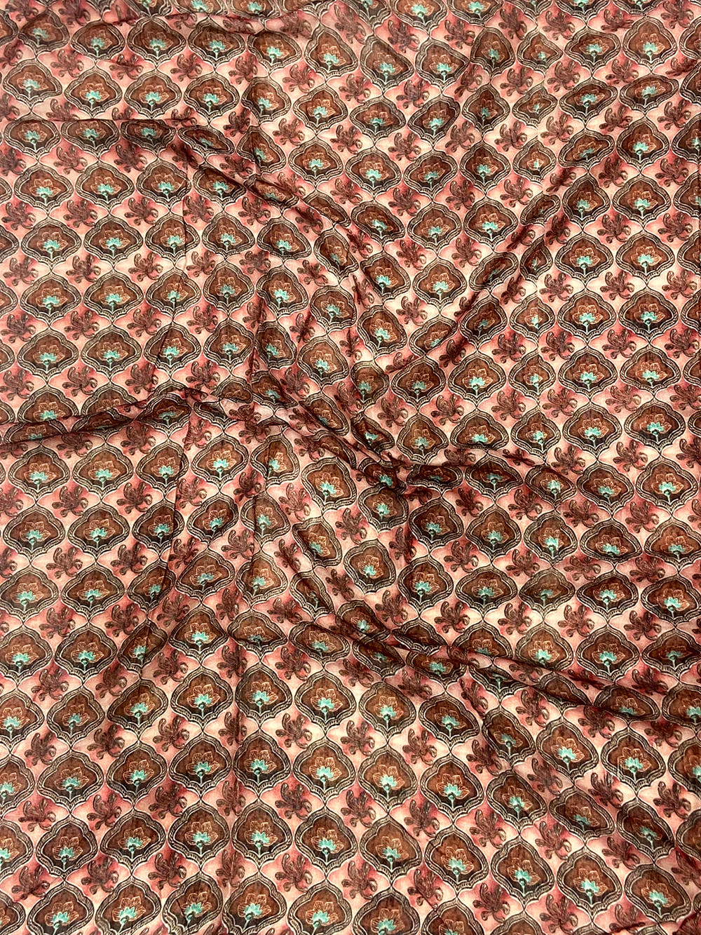 Peach Linen Block Kalamkari Print Saree