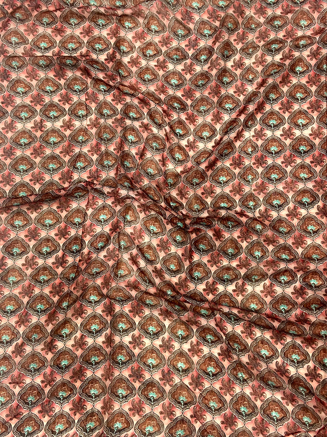 Peach Linen Block Kalamkari Print Saree