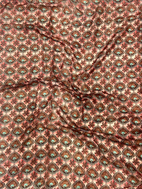 Peach Linen Block Kalamkari Print Saree