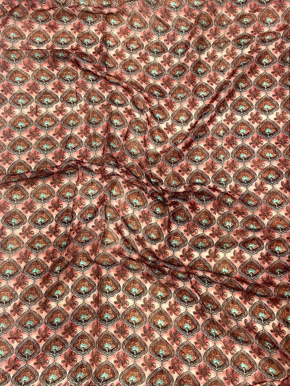 Peach Linen Block Kalamkari Print Saree