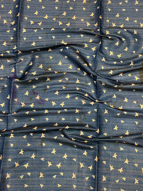 Deep Teal Monochromatic Botanical Print Saree