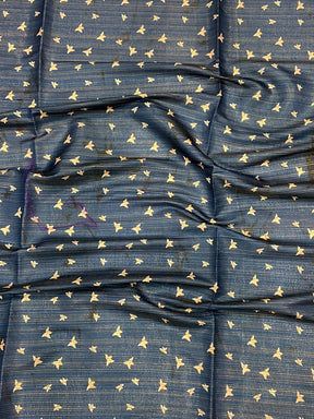 Deep Teal Monochromatic Botanical Print Saree
