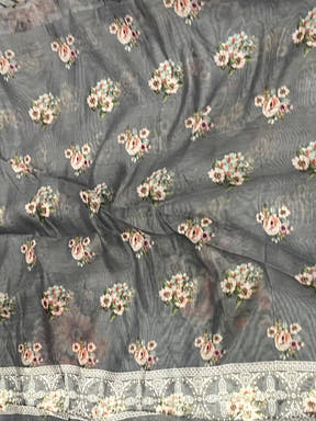 Grey Lakhnavi Linen Digital Print Saree


