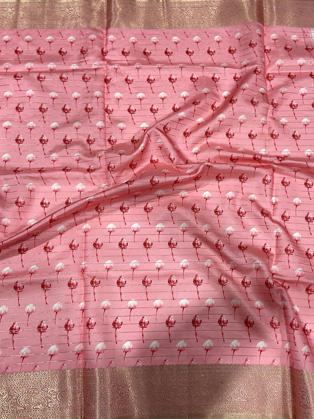Rose Pink Banarasi Silk Digital Printed Saree