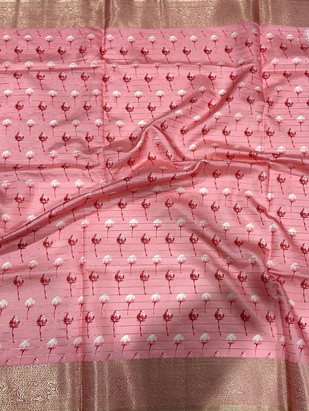 Rose Pink Banarasi Silk Digital Printed Saree