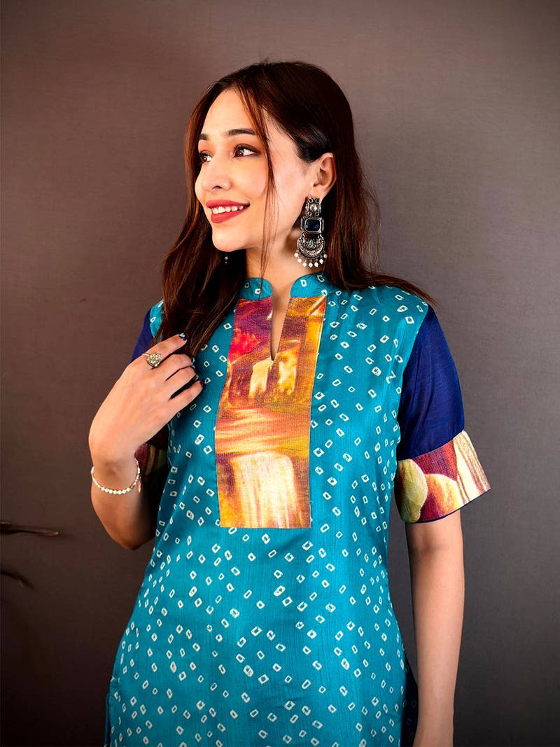 Soft Dola Silk Collar Neck Kurti