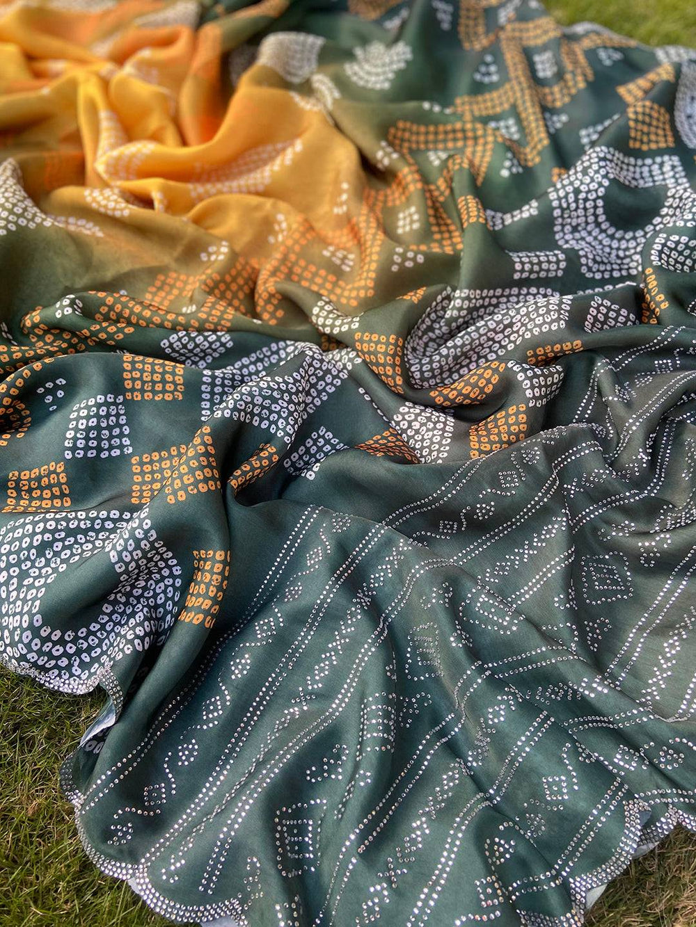 Georgette Silk Saree with Ombre Bandhej Print &  Stone Work
