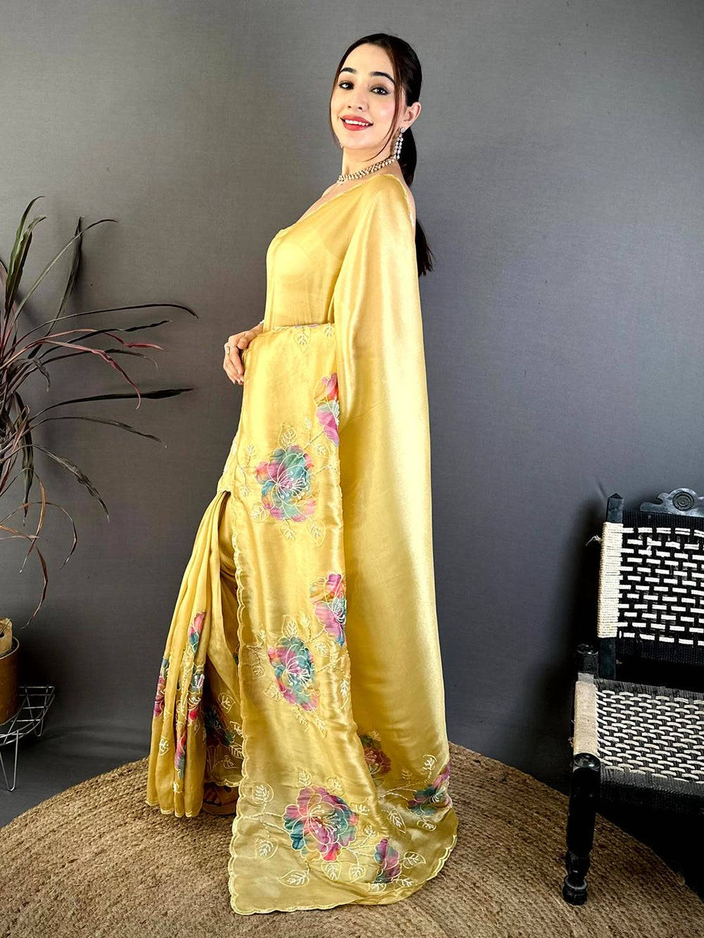 Classic Applique Pearl Embroidered Saree
