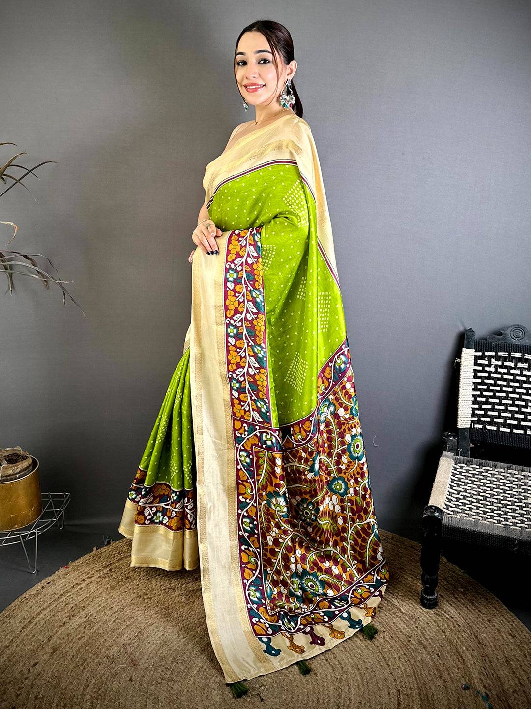 Classic Bandhej Print Dola Silk Saree