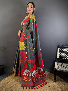 Grey Dhakai Jamdani Cotton Silk Saree