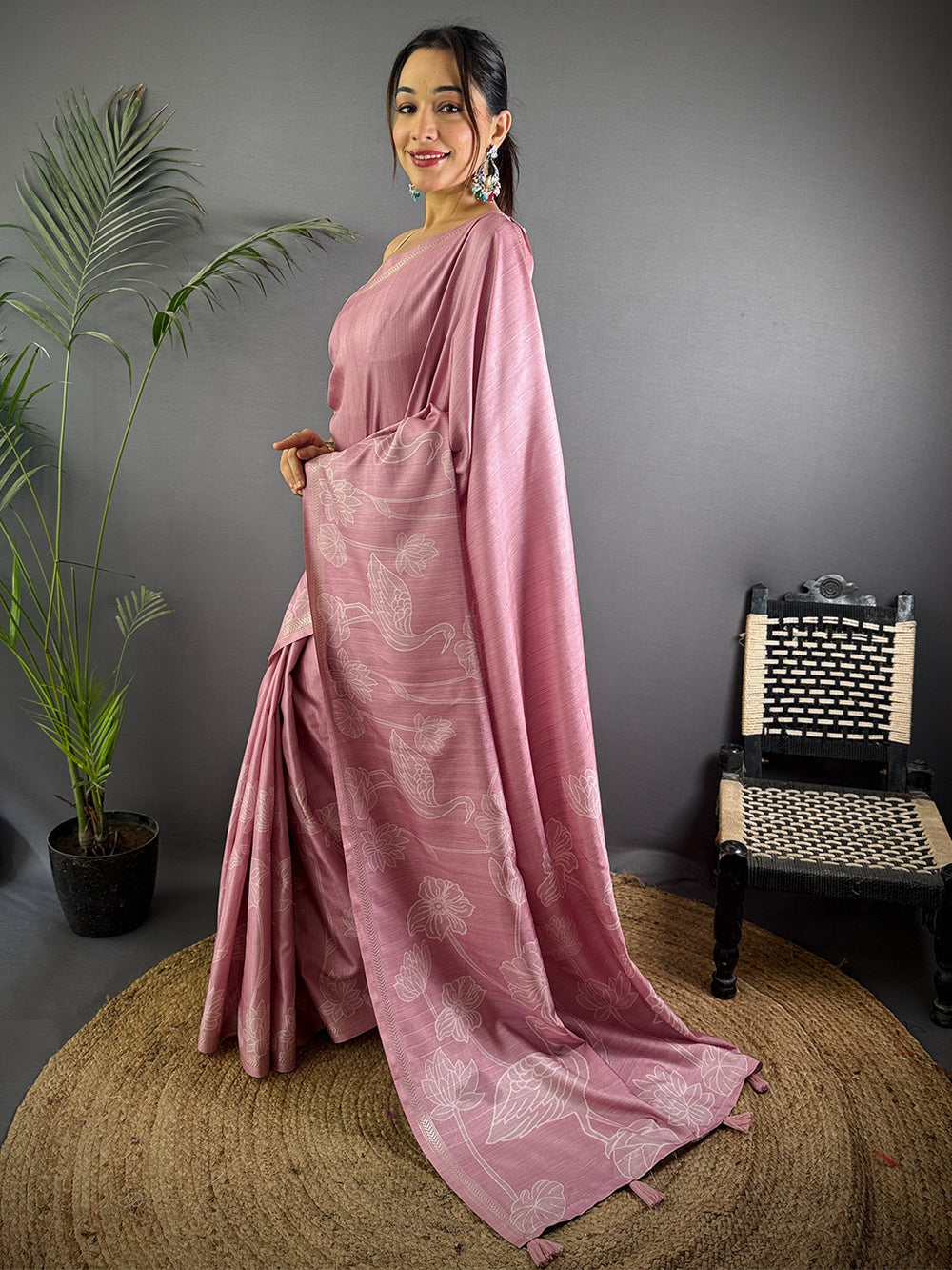 Tussar Ghicha Silk Floral Patchwork Saree