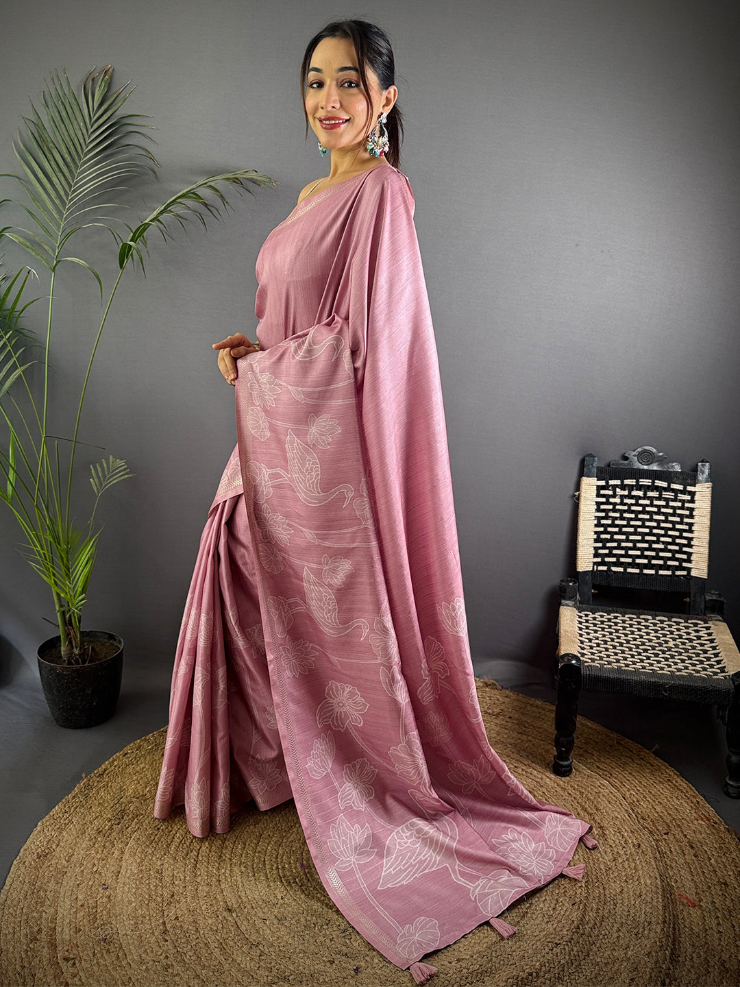 Tussar Ghicha Silk Floral Patchwork Saree