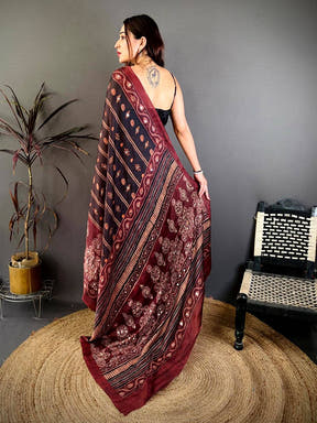 Royal Black Soft Georgette Printed Saree