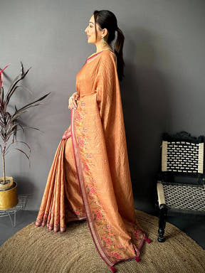 Dusty Yellow Ghicha Munga Saree


