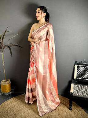 Classic Soft Chiffon Striped Cutwork Saree

