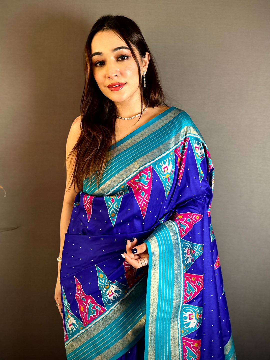 Soft Silk Ikkat Patola Gadwal Border Saree