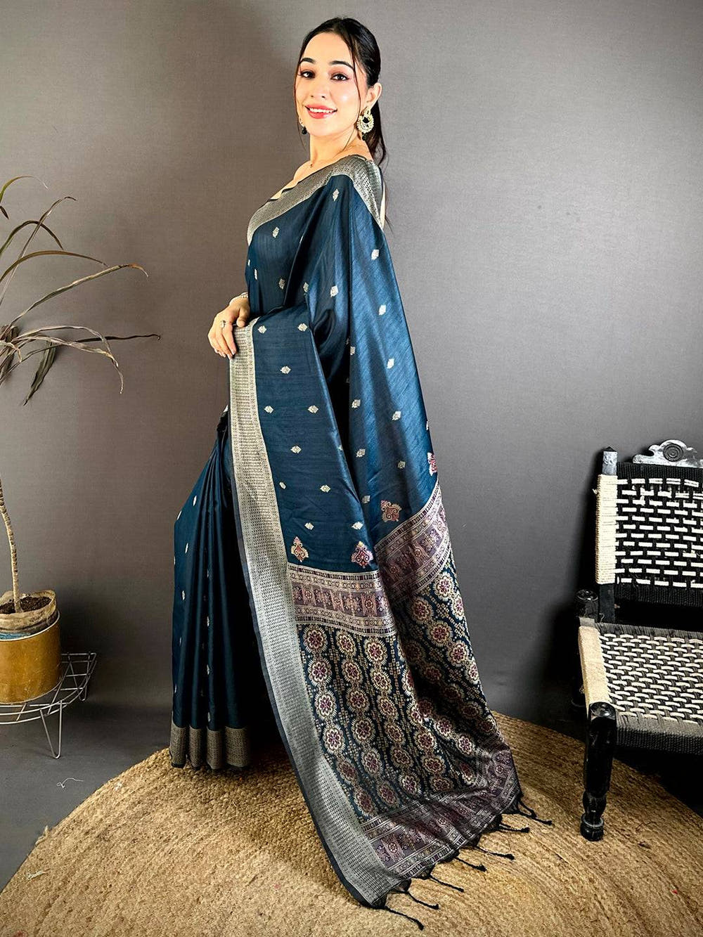 Celebrity Katan Silk Thread Work Saree