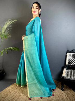 Regal Self Chex Linen Zari Saree
