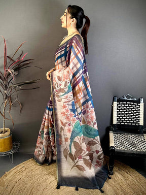 Classic Linen Chanderi Check Saree