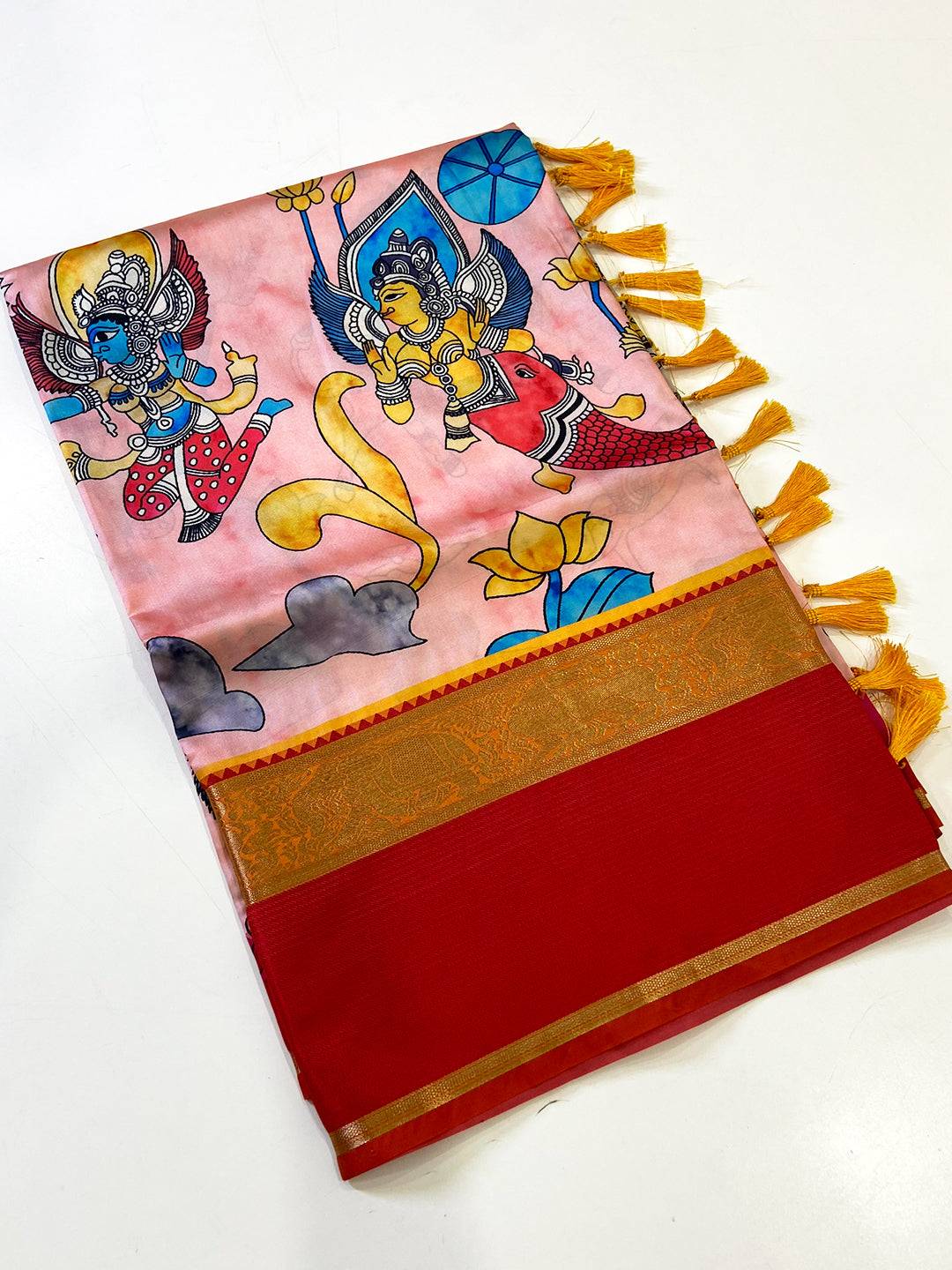 Vibrant Light Pink Banarasi Kalamkari Silk Saree