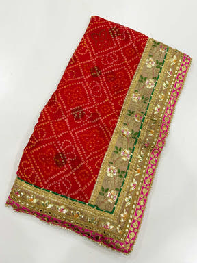 Golden Bandhej Chinnon Chiffon Saree