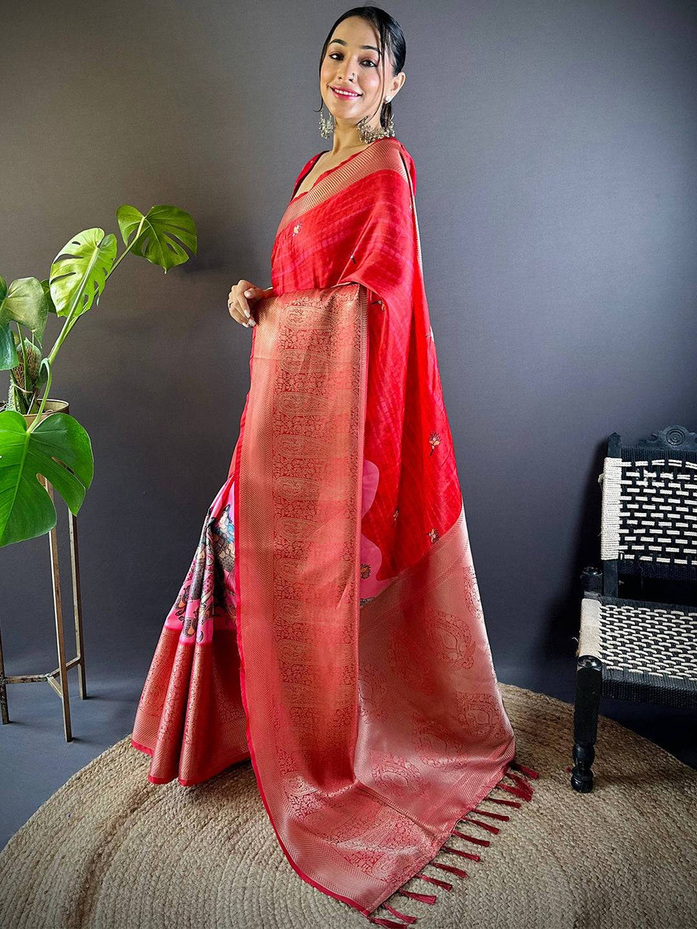 Blush Pink Charry Satin Floral Saree