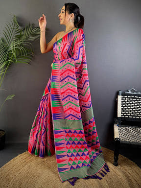 Bright Pink Dhakai Cotton Jamdani Saree