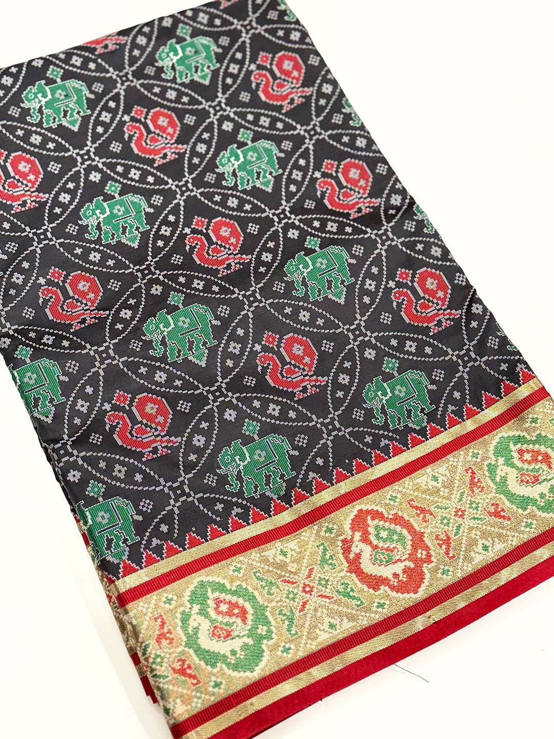 Elegant Black Pochampally Patola Silk Saree