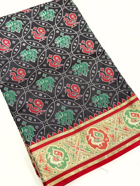 Elegant Black Pochampally Patola Silk Saree