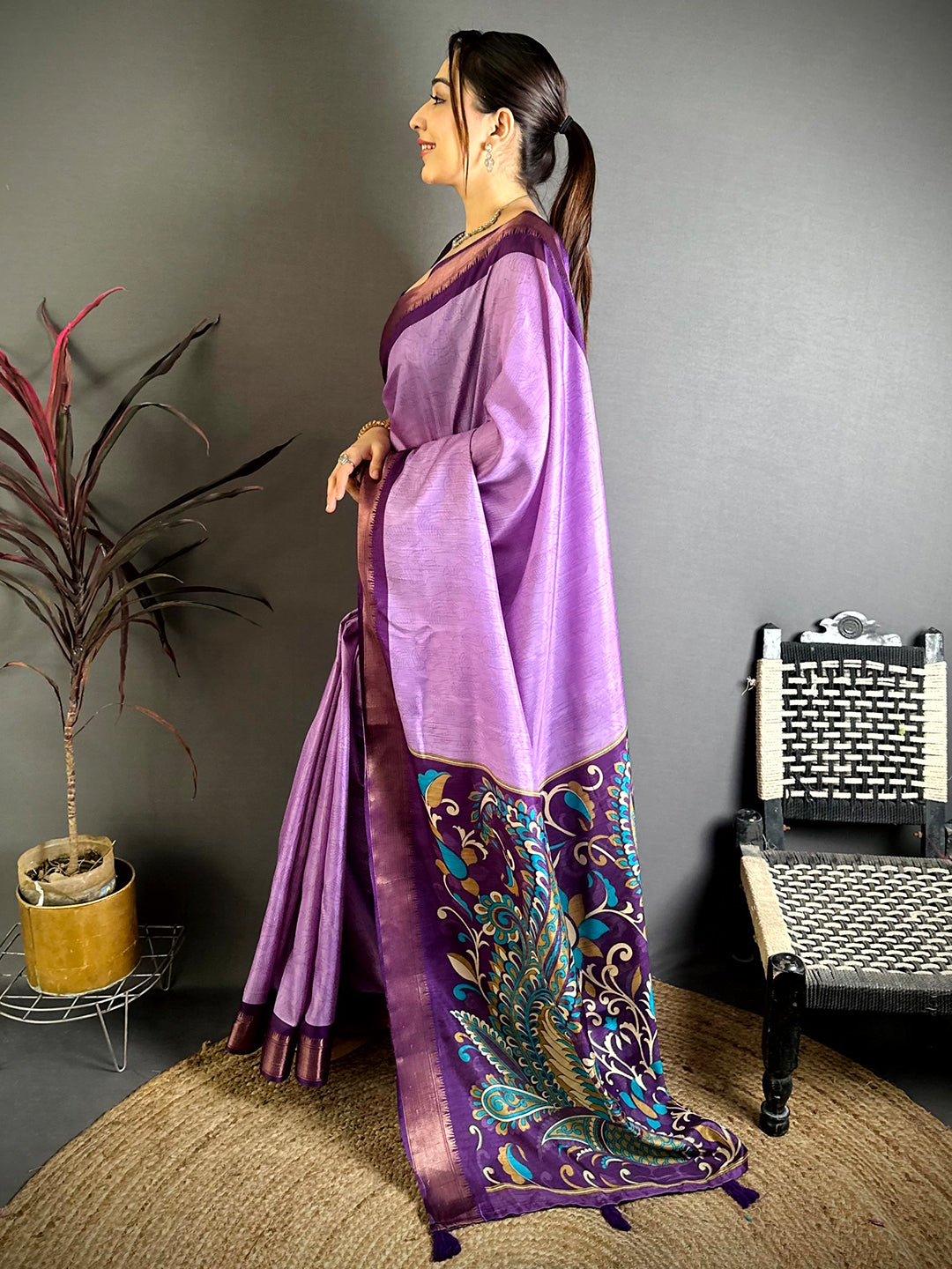 Purple Kalamkari Pallu Dola Saree