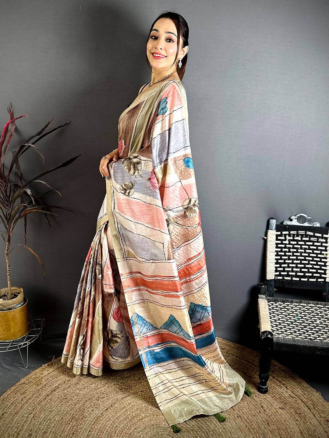 Digital Kalamkari Elegance Tussar Saree