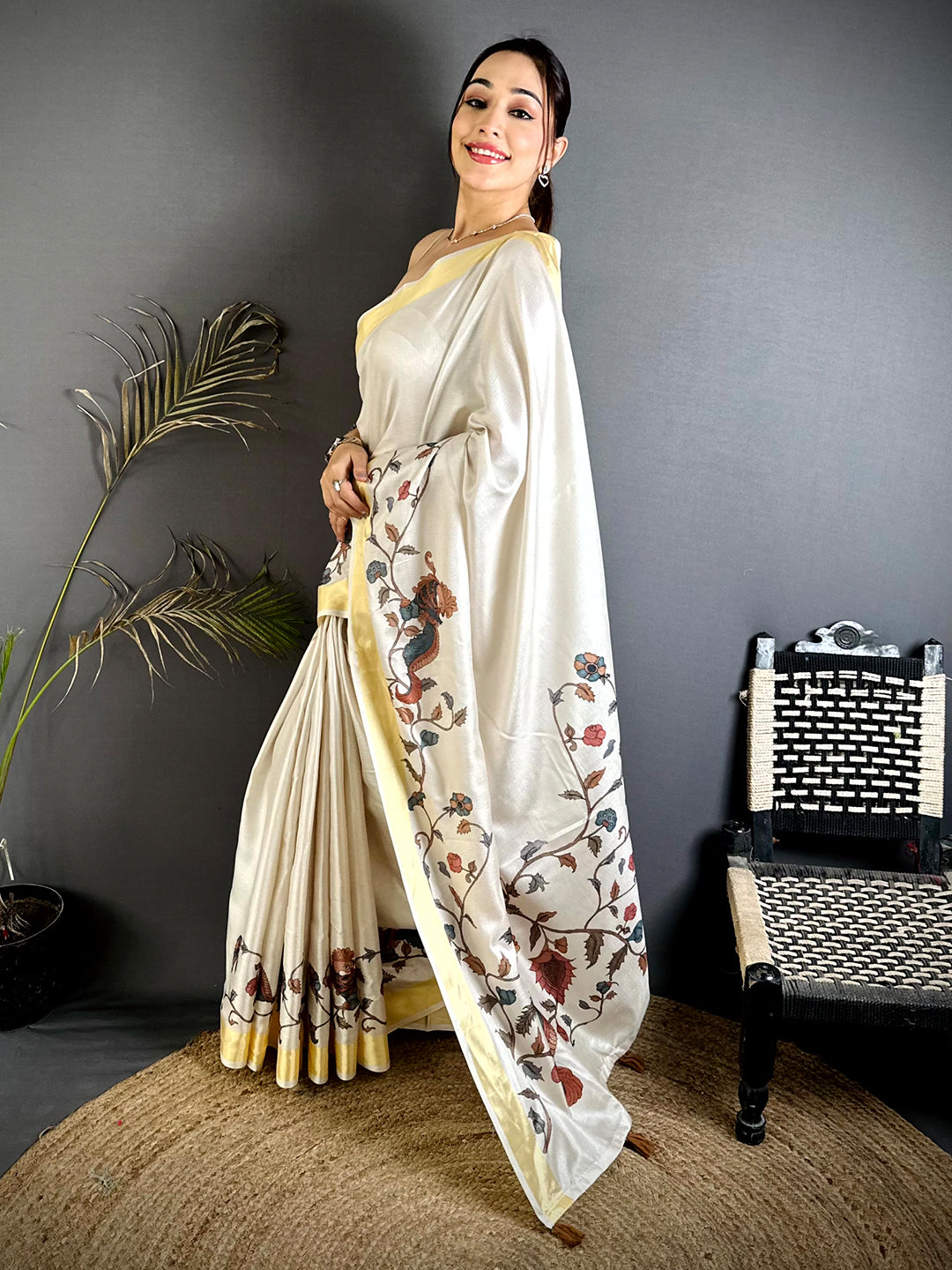 Traditional Pen Kalamkari Khadi Silk Saree


