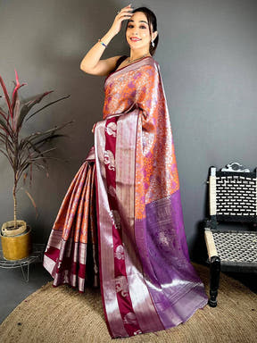 Orange Dharmavaram Double Ikkat Saree