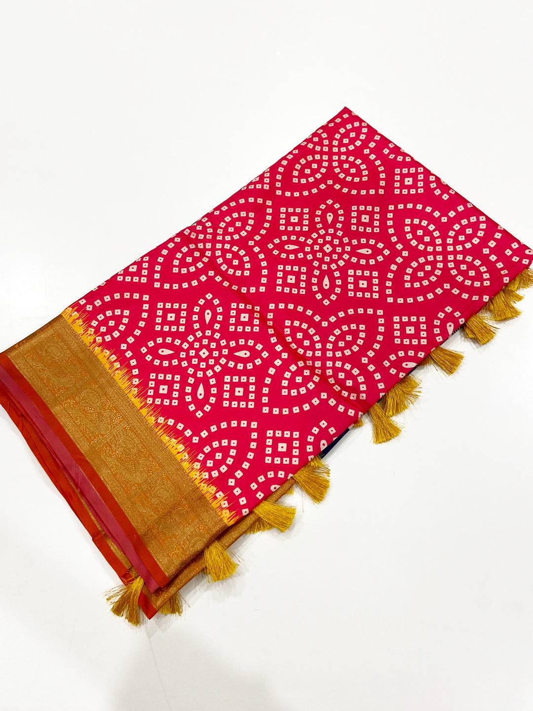 Rose Pink Bandhej Printed Banarasi Saree