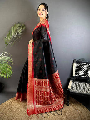 Black Crystal Raw Silk Kanchi Pattu Saree

