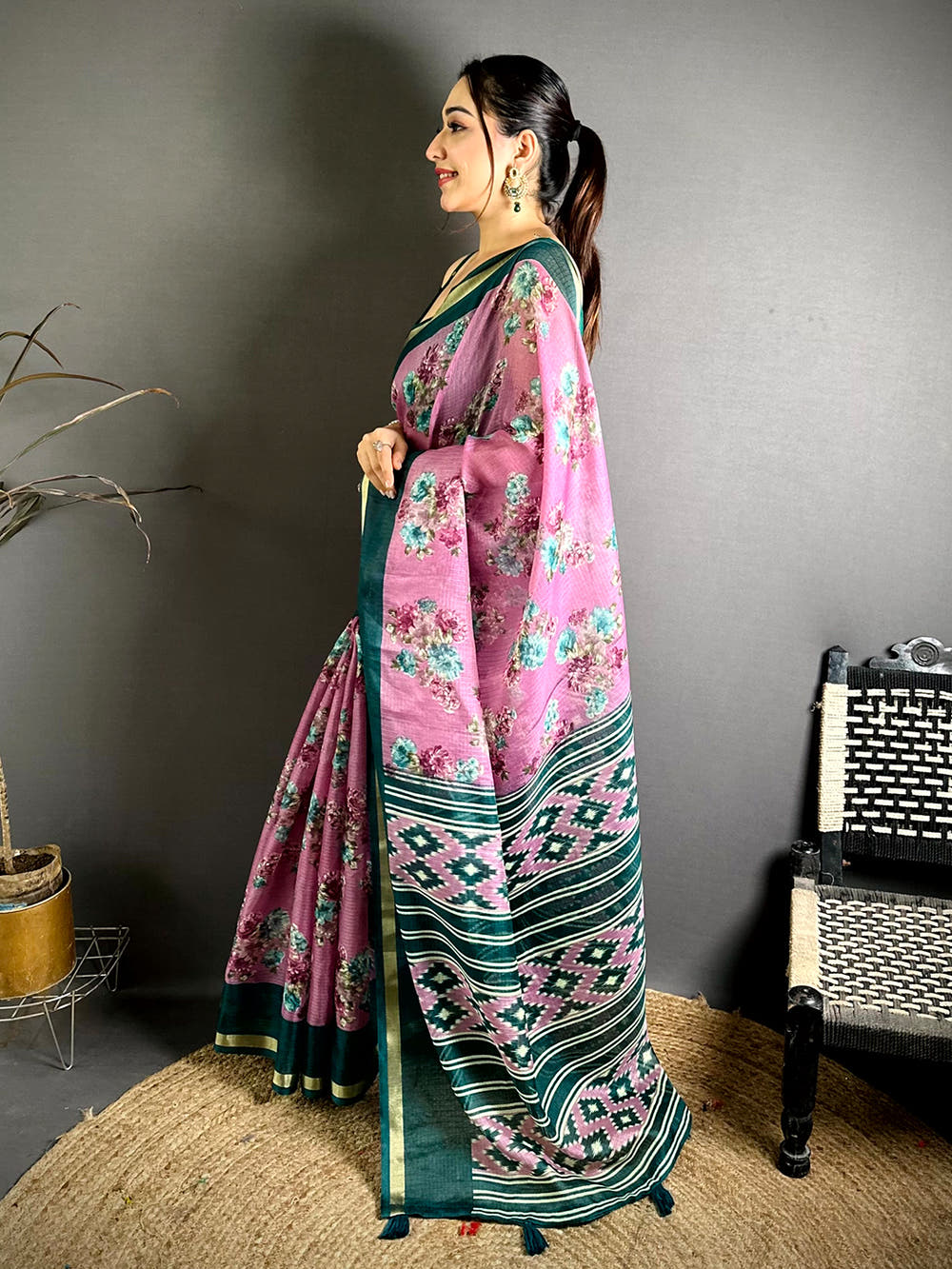 Artisan Kota Doriya Printed Floral Saree