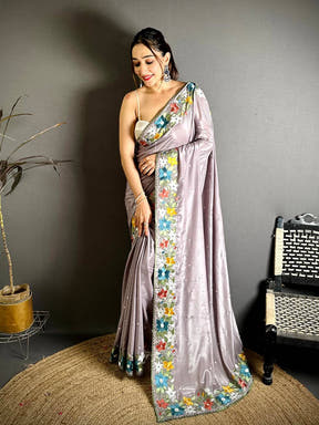Artisan Floral Embroidered Border Saree