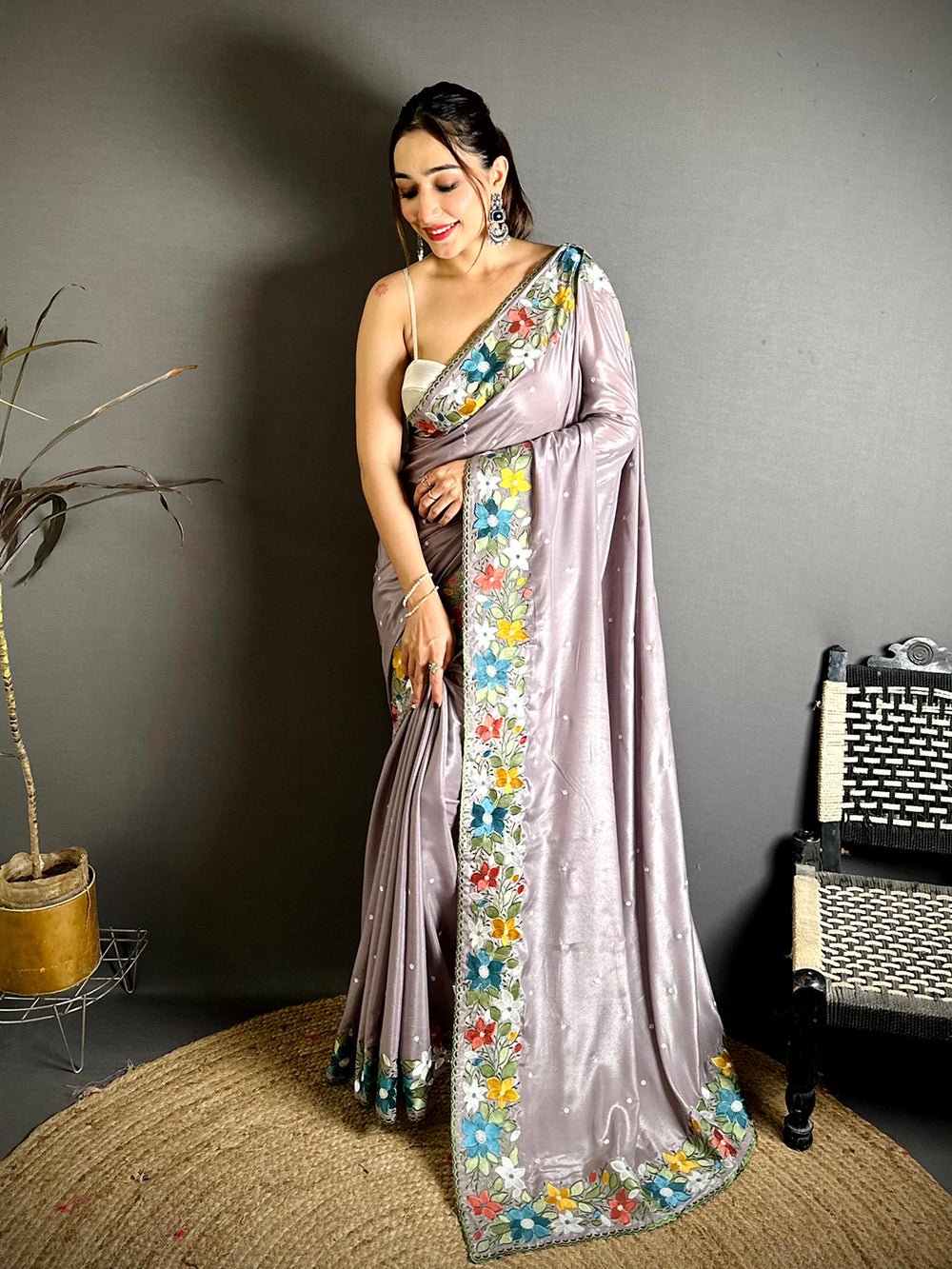 Artisan Floral Embroidered Border Saree