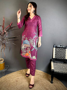 Classic Mughal Print Cotton V Collar Kurti