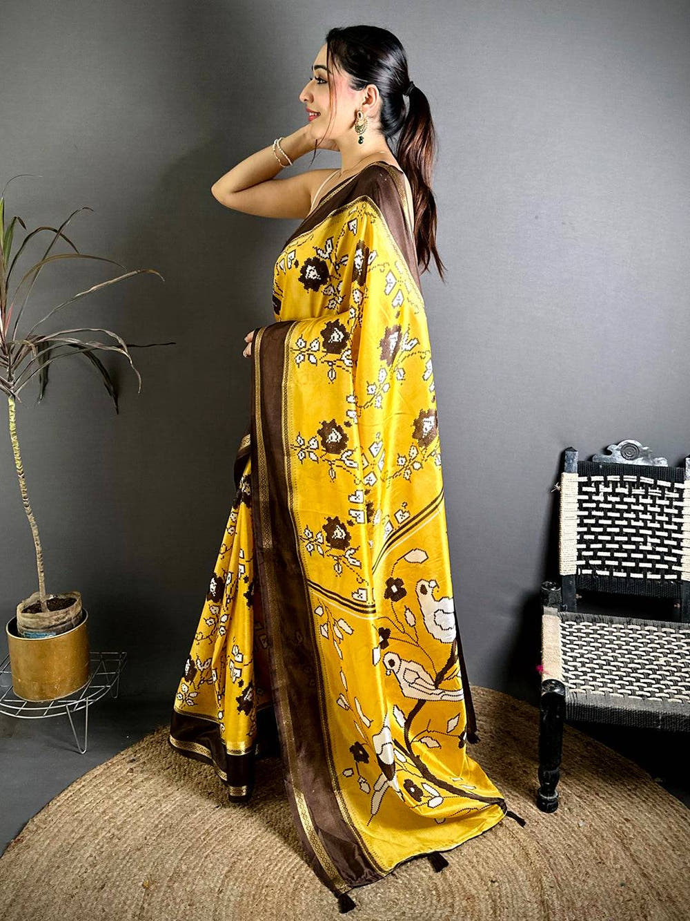 Radiant Floral Print Soft Dola Saree