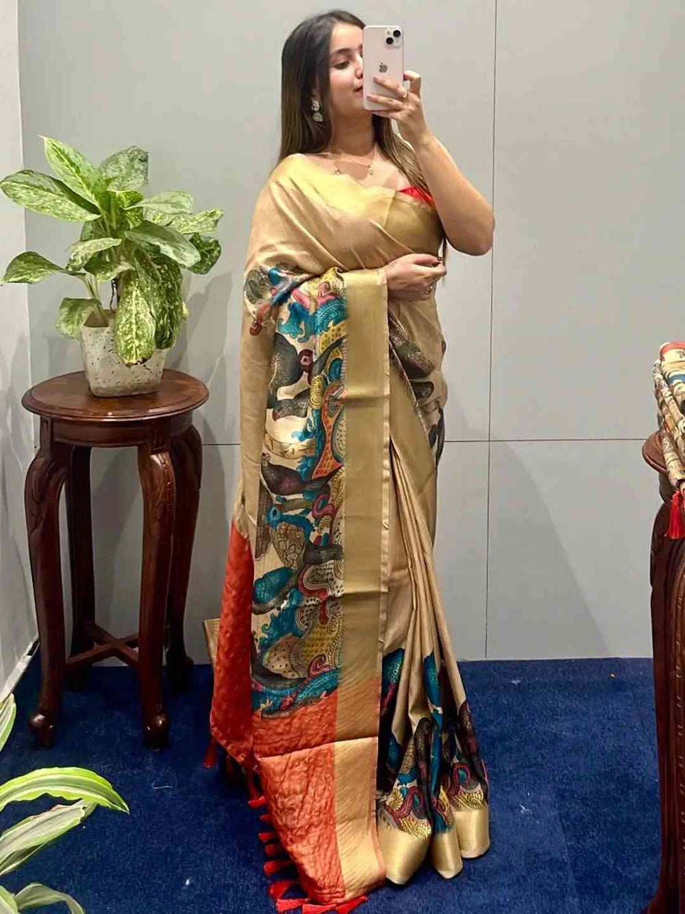 Beautiful Kalamkari Linen Saree with detailed artwork