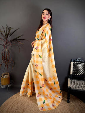 Heritage Parrot Print Soft Tussar Saree