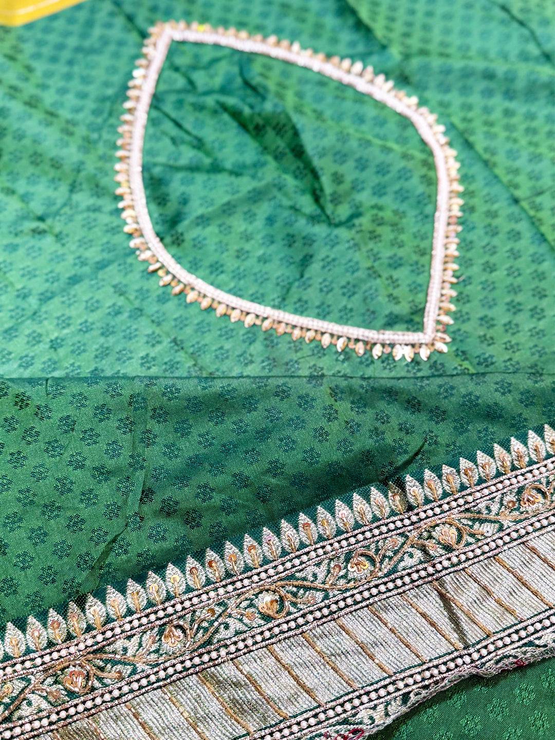 Lime Yellow Heritage Gadwal Silk Saree With Maggam Blouse