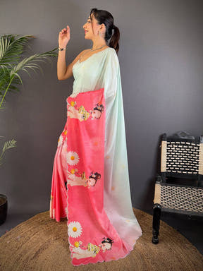 Radiant Barbie Digital Print Chinnon Saree