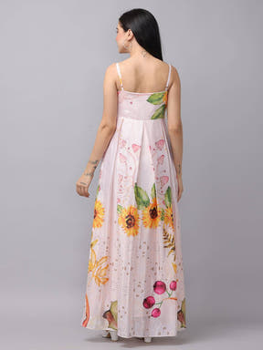 Floral chiffon dress with sweetheart neckline, back view