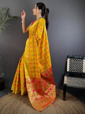 Elegant Yellow Soft Banarasi Patola Saree