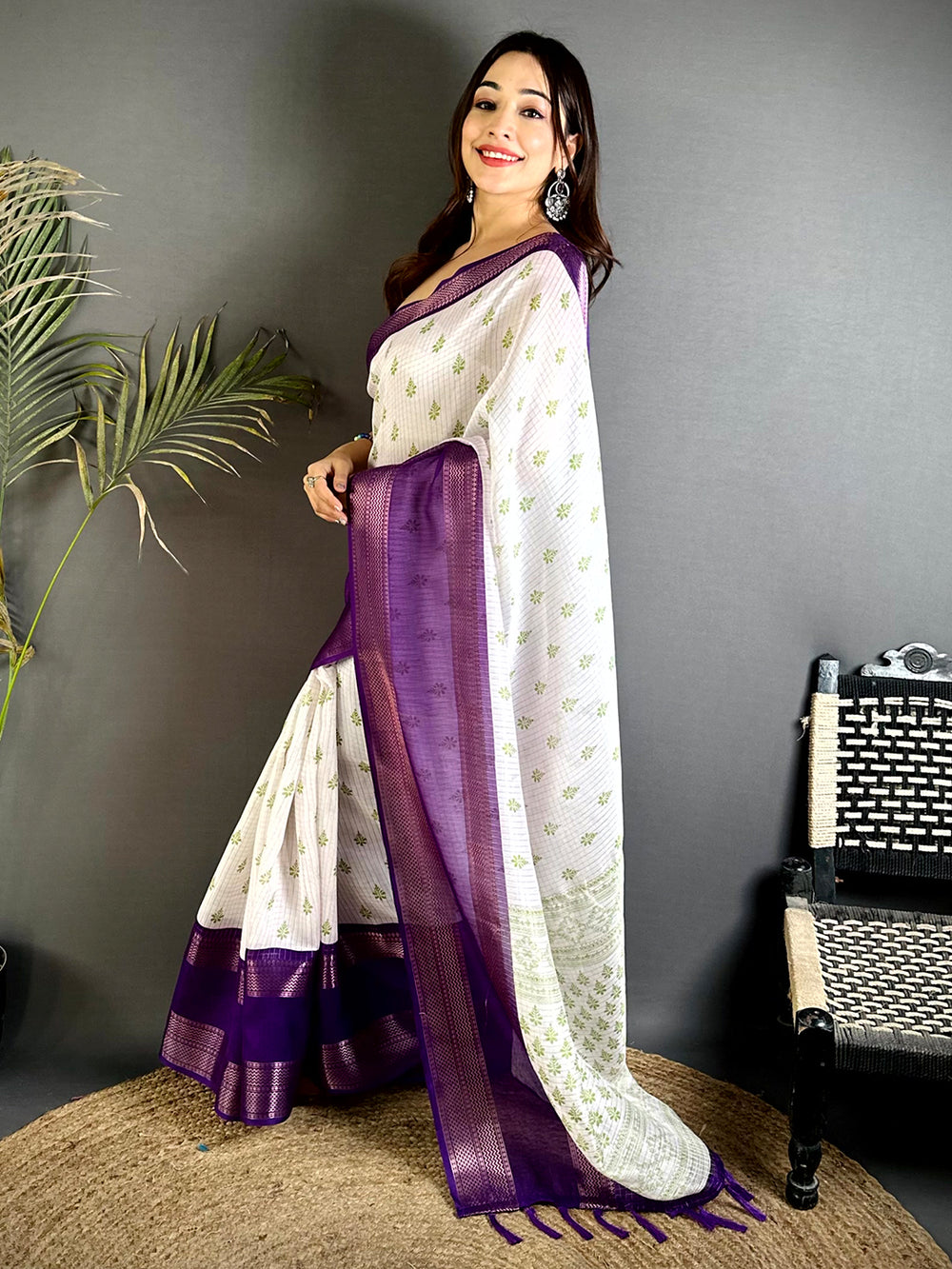 Wine Marshmallow Ikkat Butti Saree