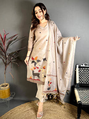 Royal Beige Floral Fusion Dress

